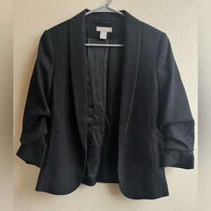 H&M Black Cropped Blazer with Ruched Sleeves